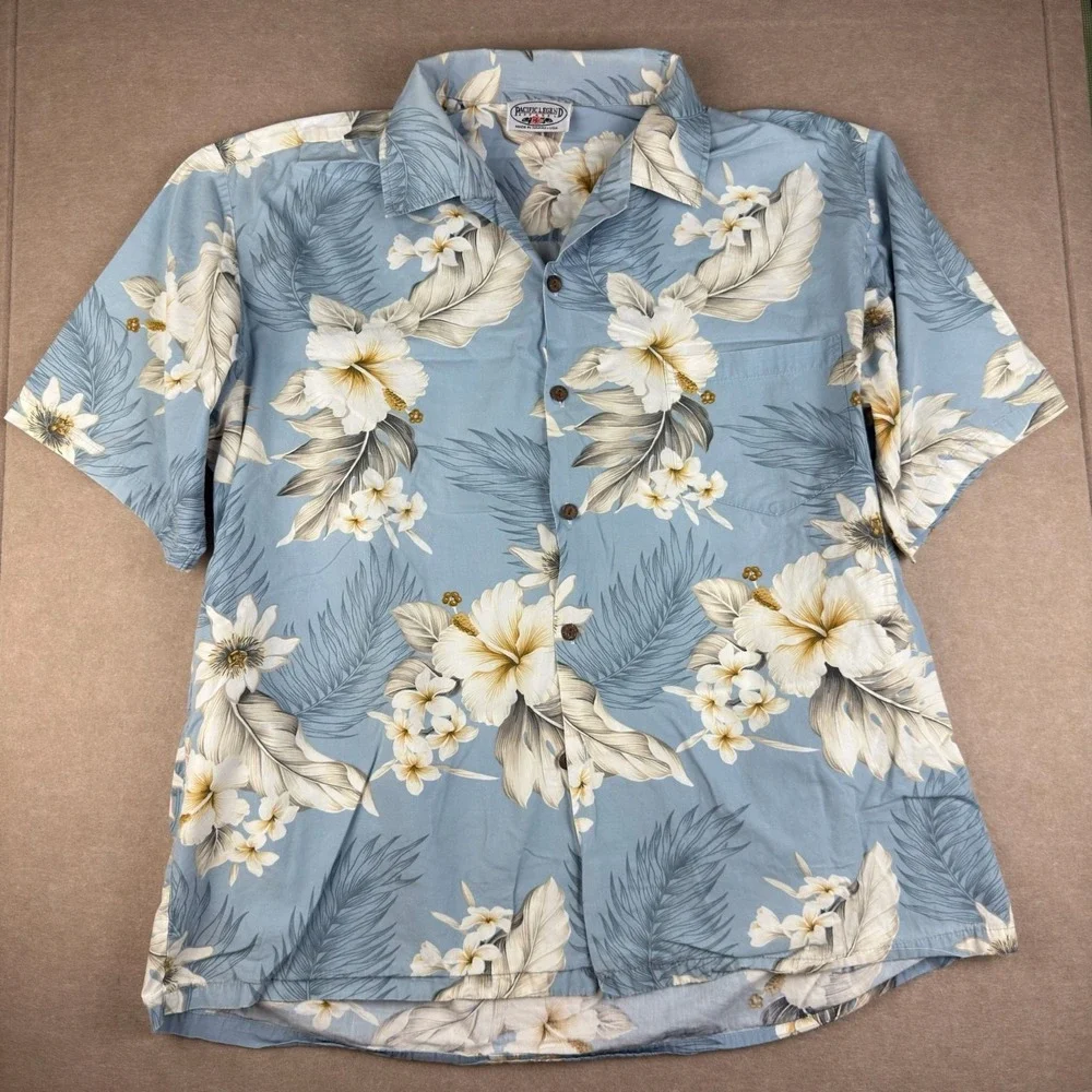 Vintage Pacific Legend‎ Hawaiian Shirt Mens XL Blue Floral Single Stitch USA